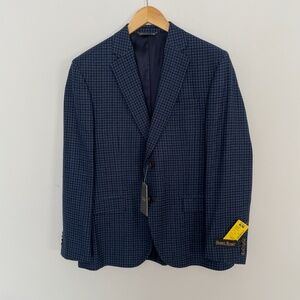 BNWT Harry Rosen Checkered Pattern Black and Blue Blazer - Size 42S
